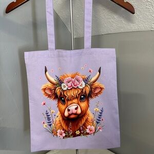 Cute Highland  Cow Print Lavender Tote Bag